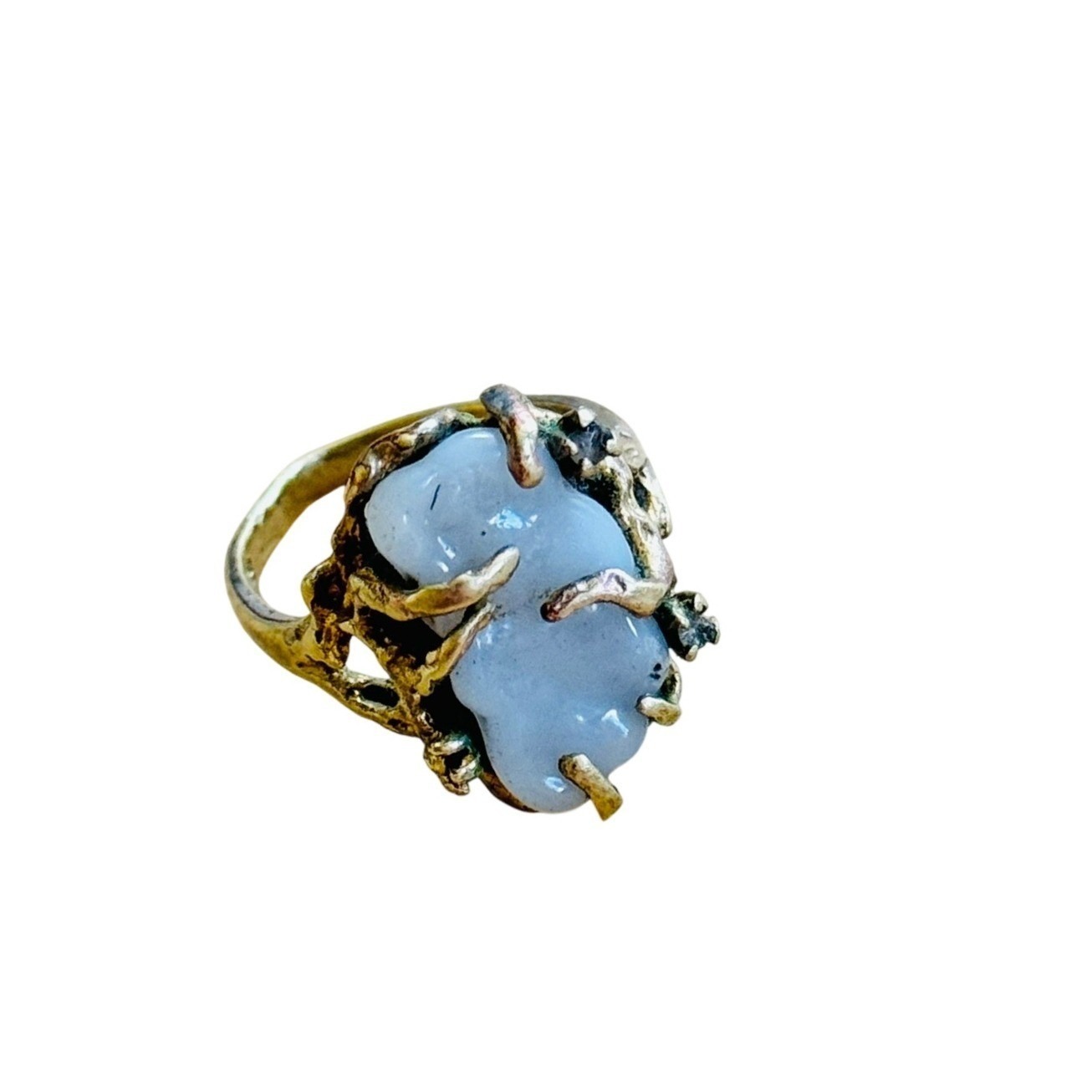 Brutalist Modernist Brutalist Brass Lavender Jade Ring Statement Mcm 70s Sz7